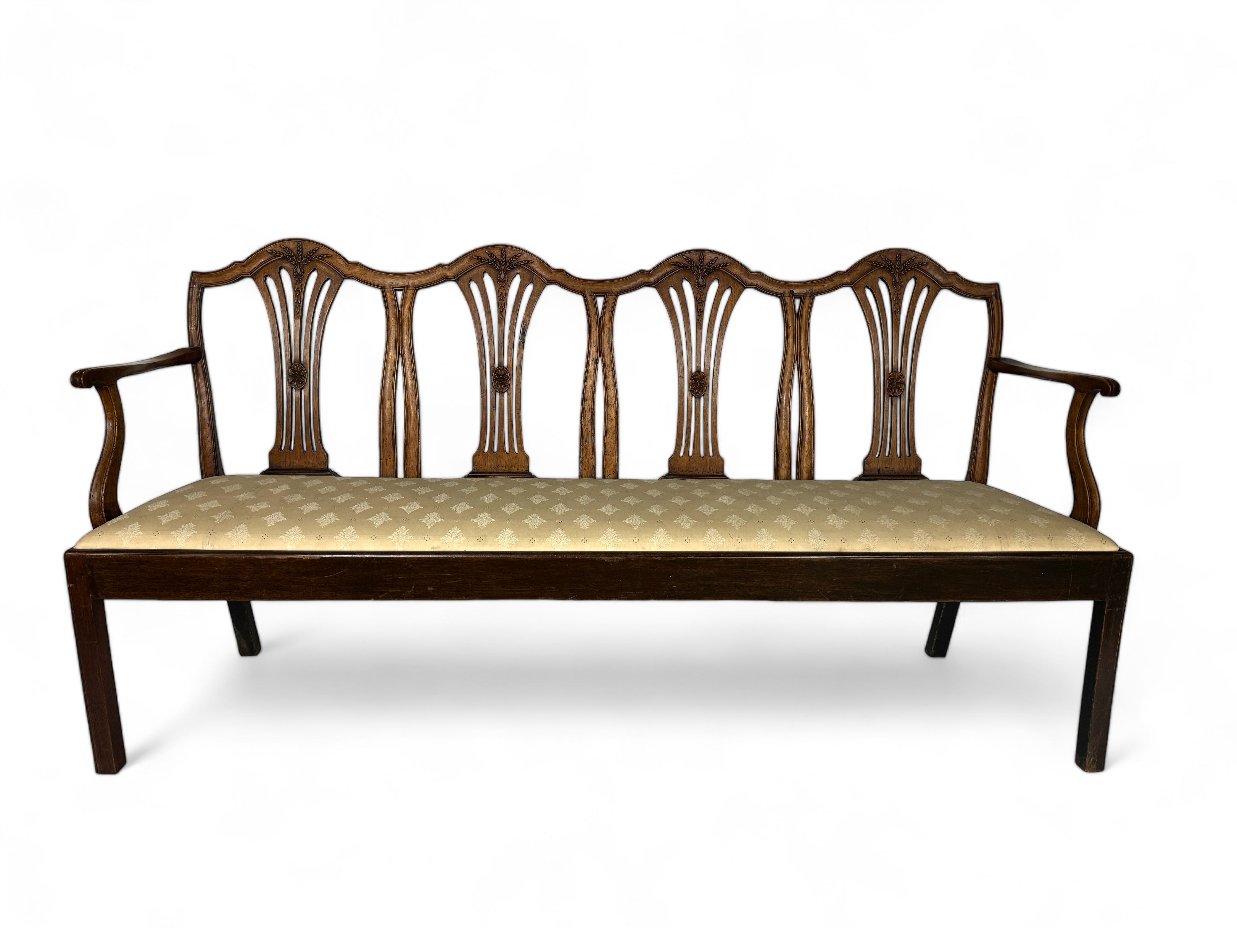 A George III mahogany quadruple chair back settee - Image 2 of 4