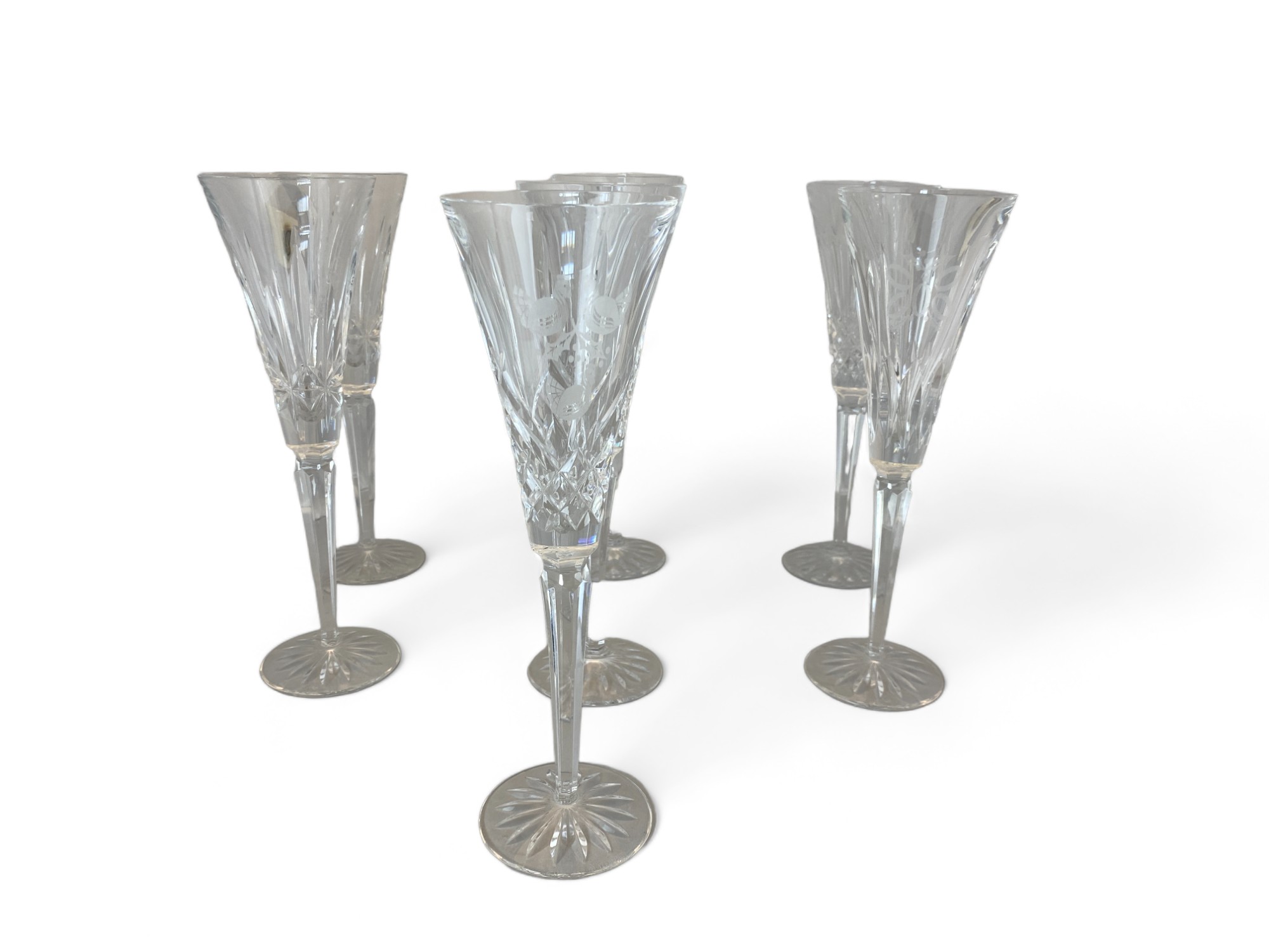 A set of nineteen Waterford Crystal cut glass champagne flutes / glasses - Image 2 of 5