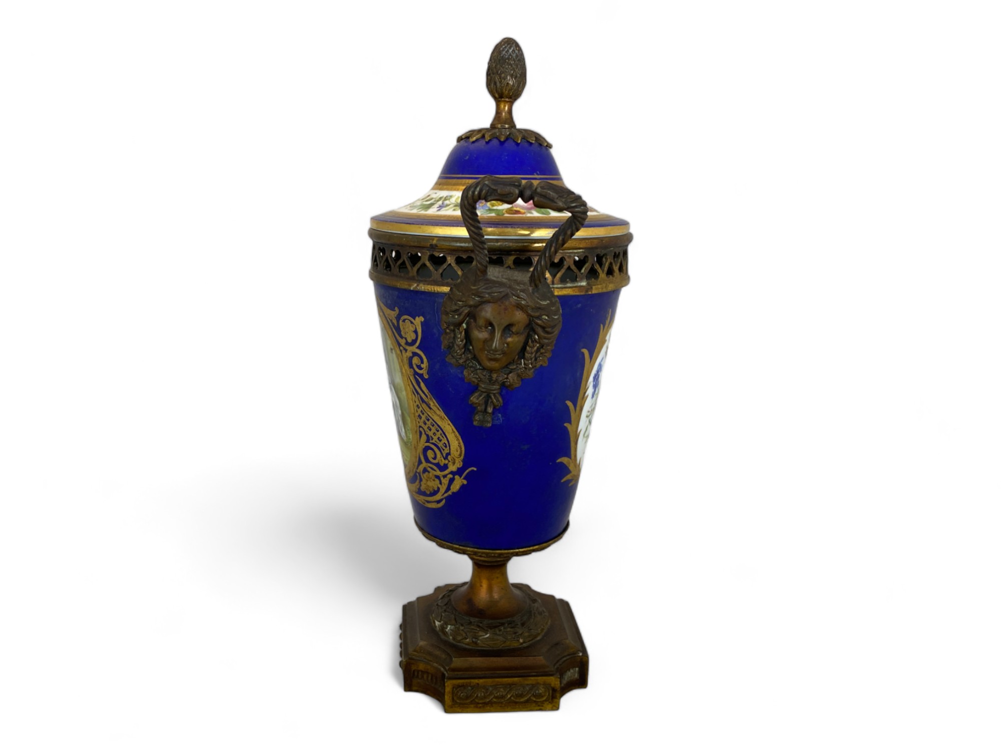 A 19th century Sèvres style porcelain and gilt bronze mounted beau bleu cup and cover - Image 2 of 10