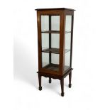 A small Edwardian mahogany and satinwood banded freestanding display cabinet / vitrine