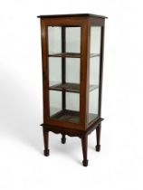 A small Edwardian mahogany and satinwood banded freestanding display cabinet / vitrine