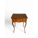 A George III mahogany and tulipwood banded and chequerbanded marquetry work table