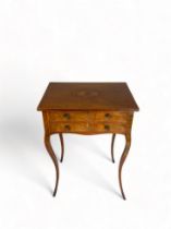 A George III mahogany and tulipwood banded and chequerbanded marquetry work table