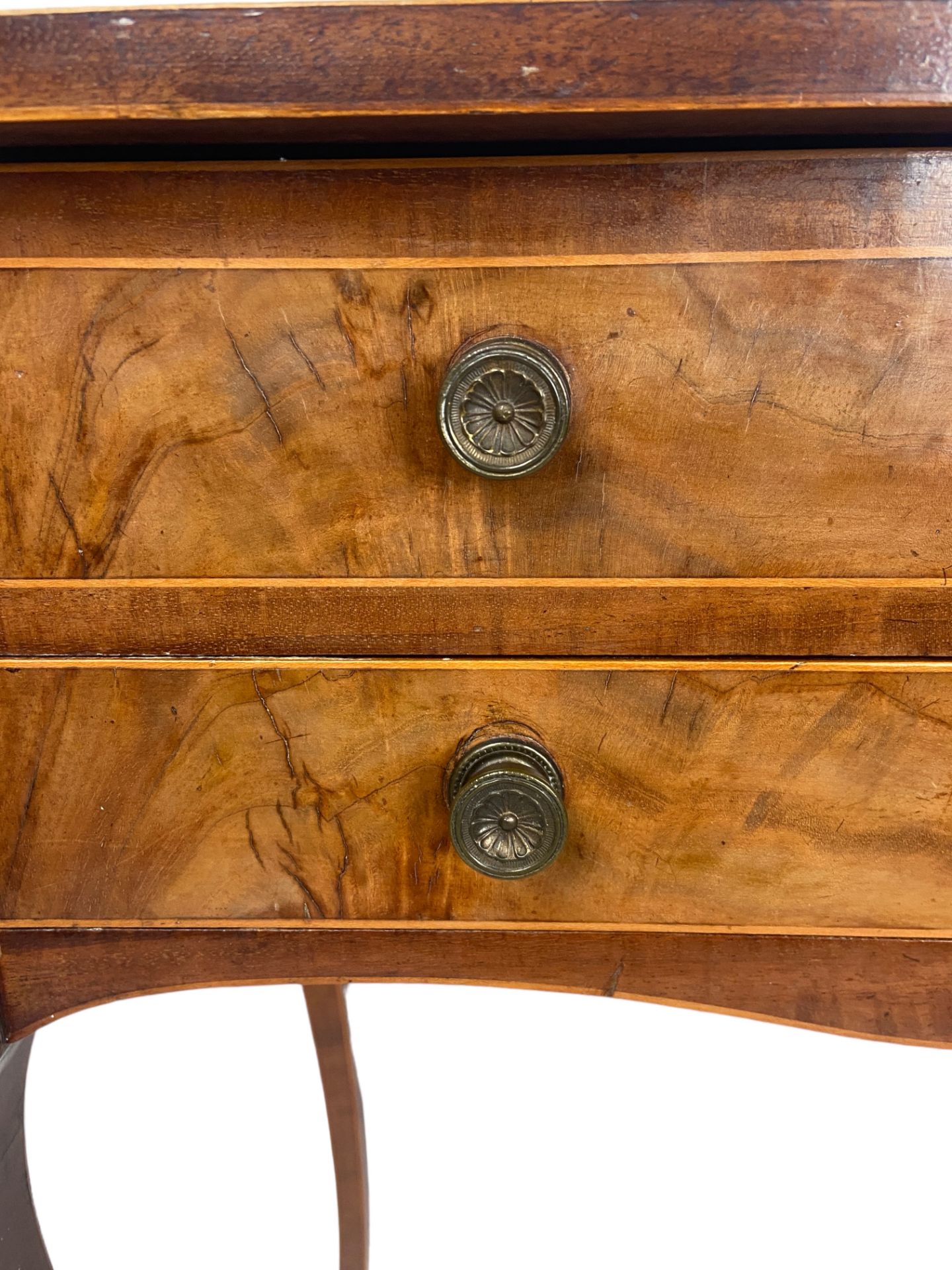 A George III mahogany and tulipwood banded and chequerbanded marquetry work table - Image 3 of 11