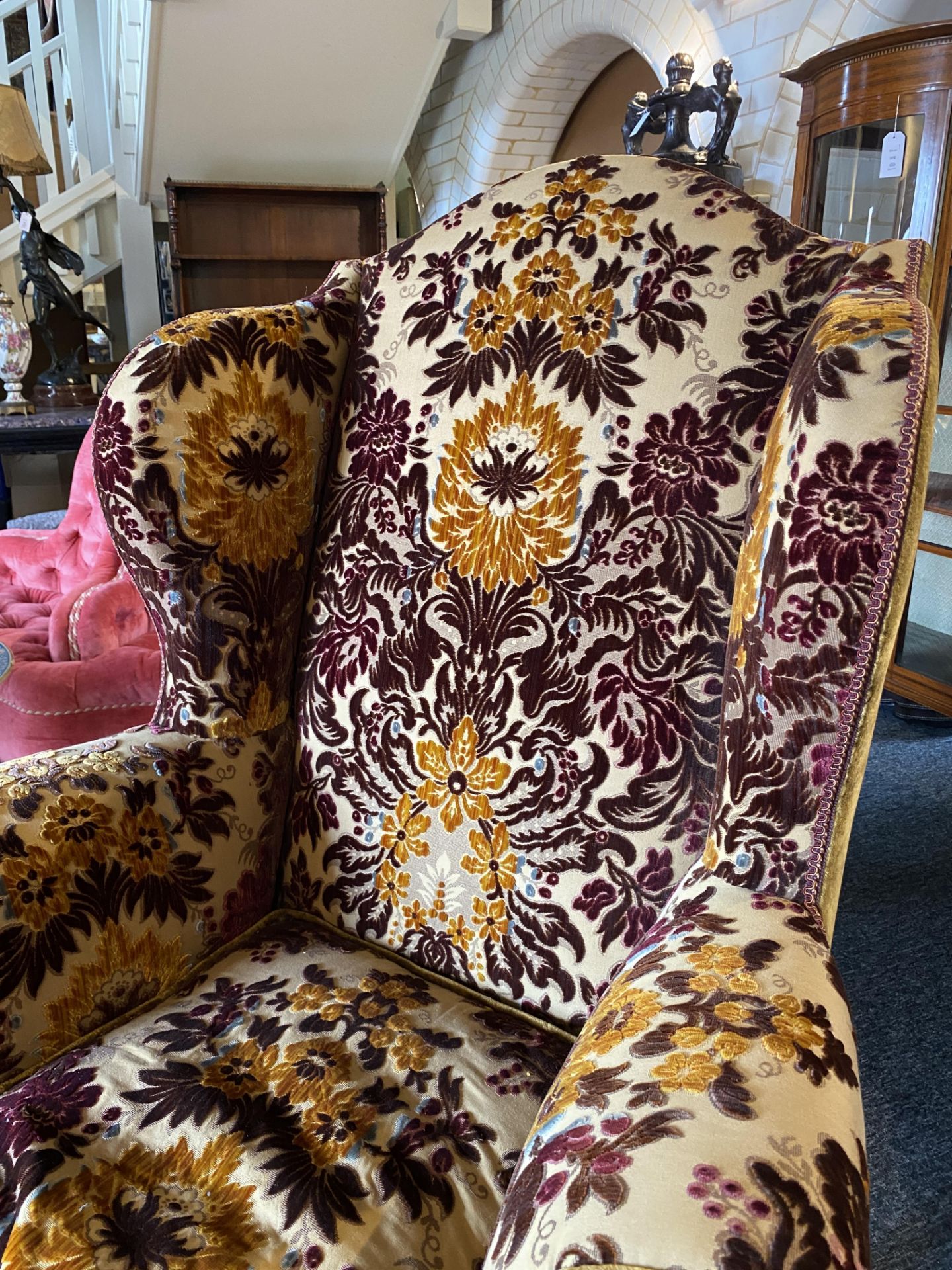 A George II style carved mahogany wing arm chair - Image 7 of 22