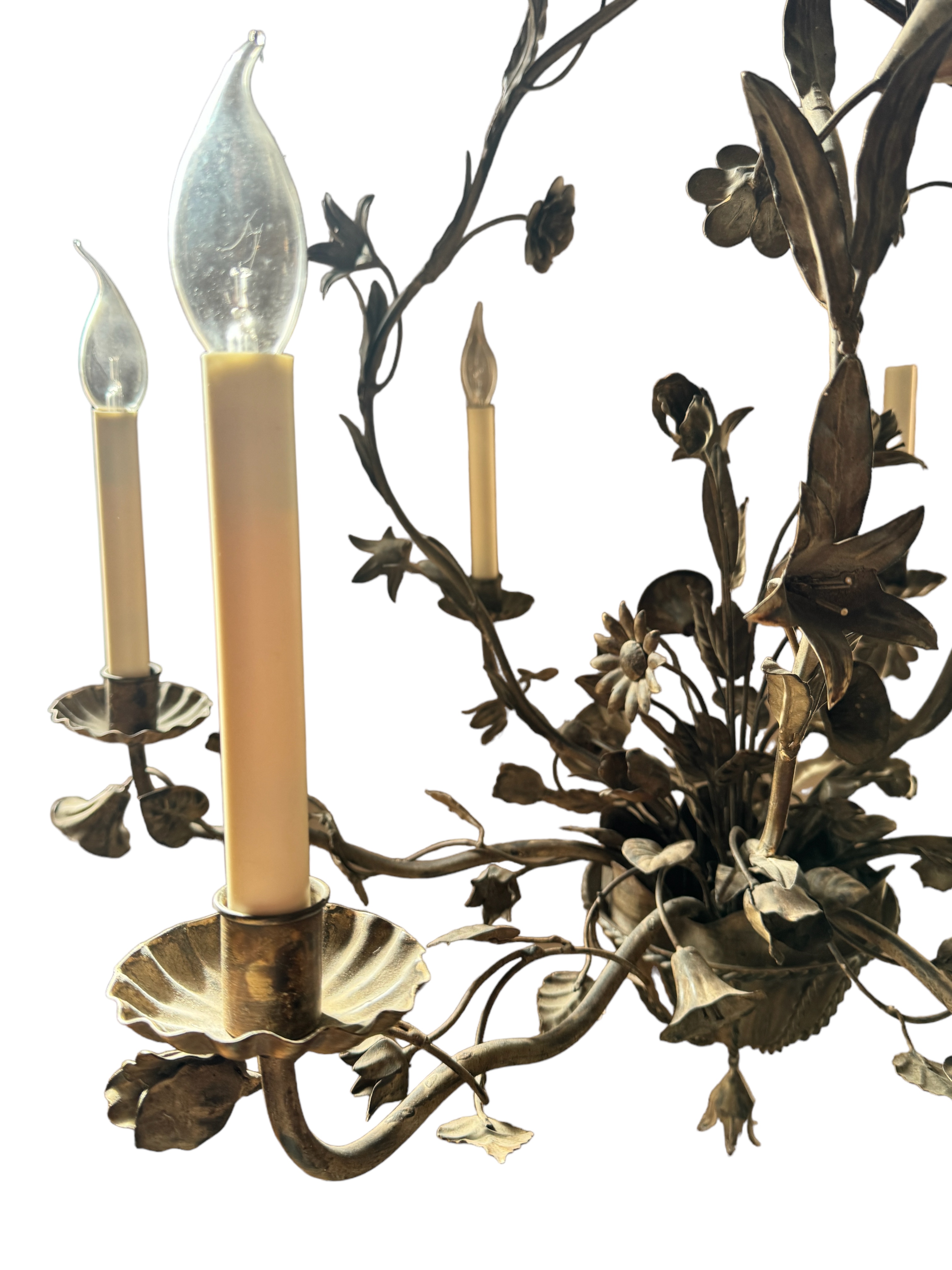 A Vaughan foliate and floral metalwork six light chandelier - Image 5 of 6