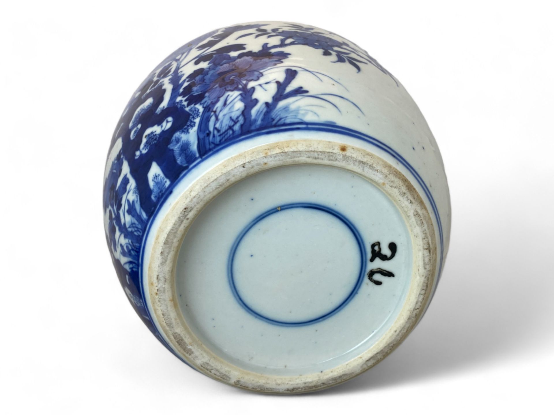 A Chinese blue and white ginger jar and lid on a pierced hardwood stand - Image 2 of 12
