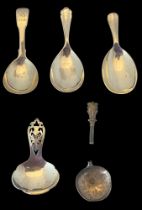 A group of five silver caddy spoons