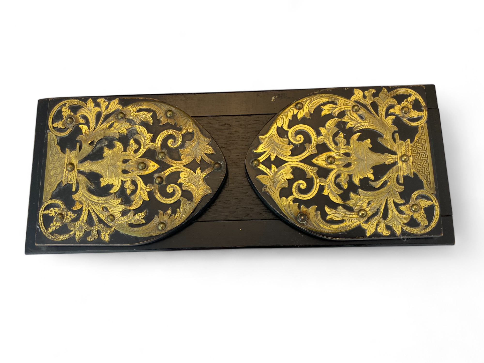 A pair of 19th century ebonised and pressed metal bookends together with three various Victorian boo - Image 3 of 6