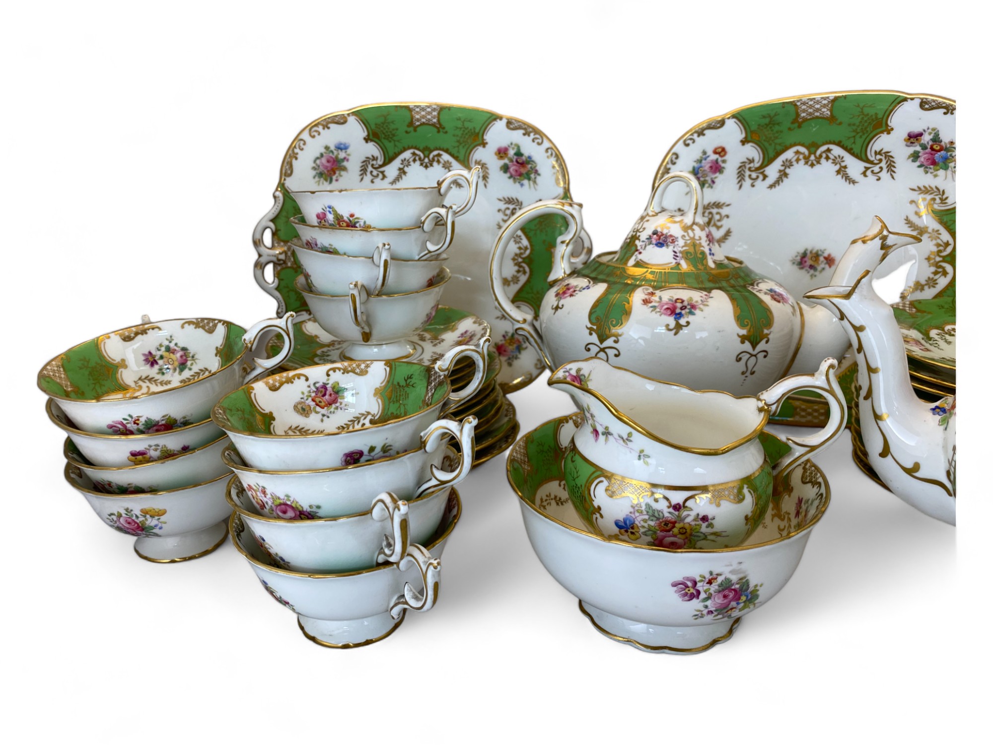 A Coalport green and floral decorated tea service - Image 3 of 5