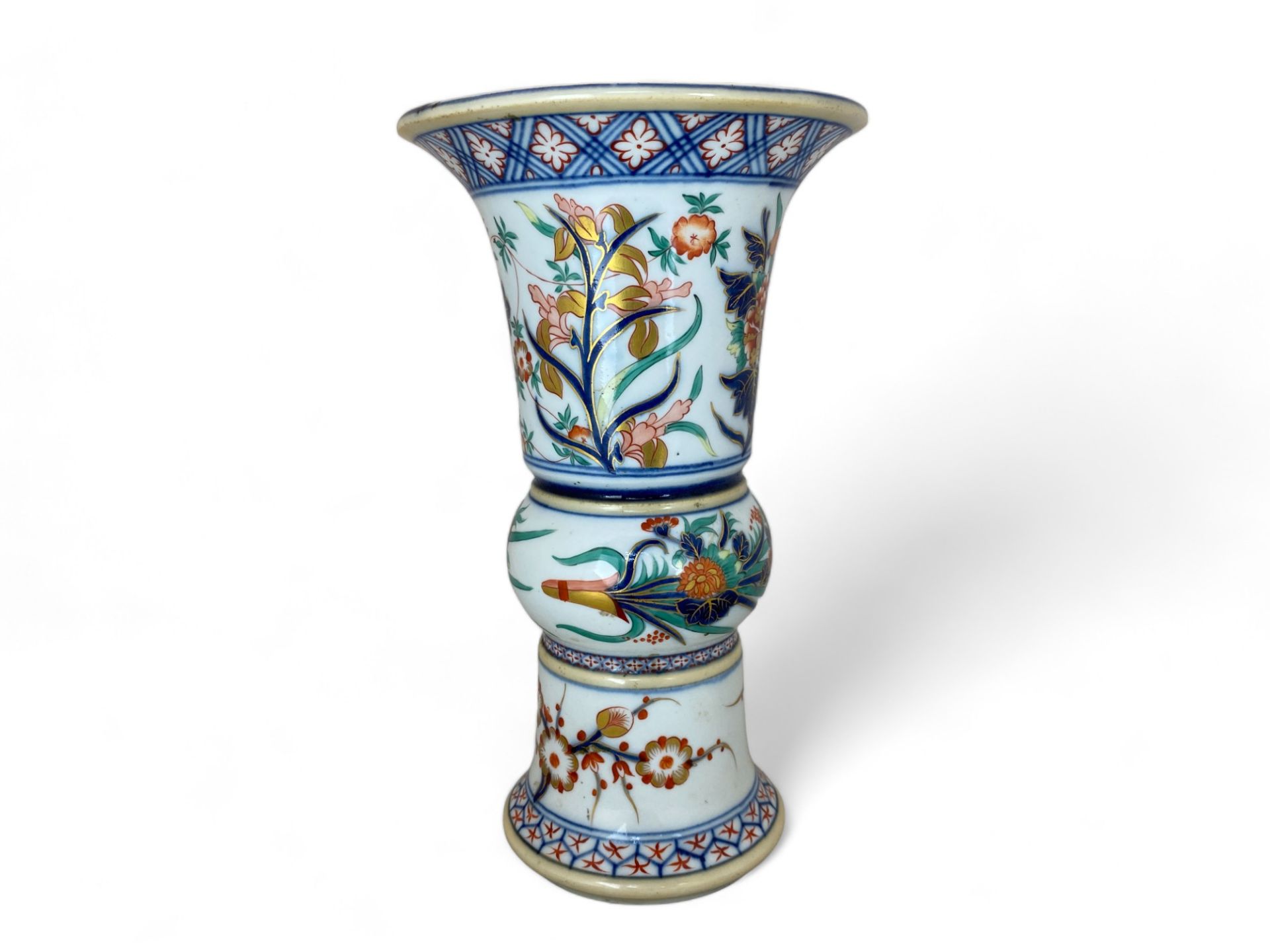 A late 19th /early 20th century Chinese wucai gu-shaped floral decorated vase - Image 2 of 5