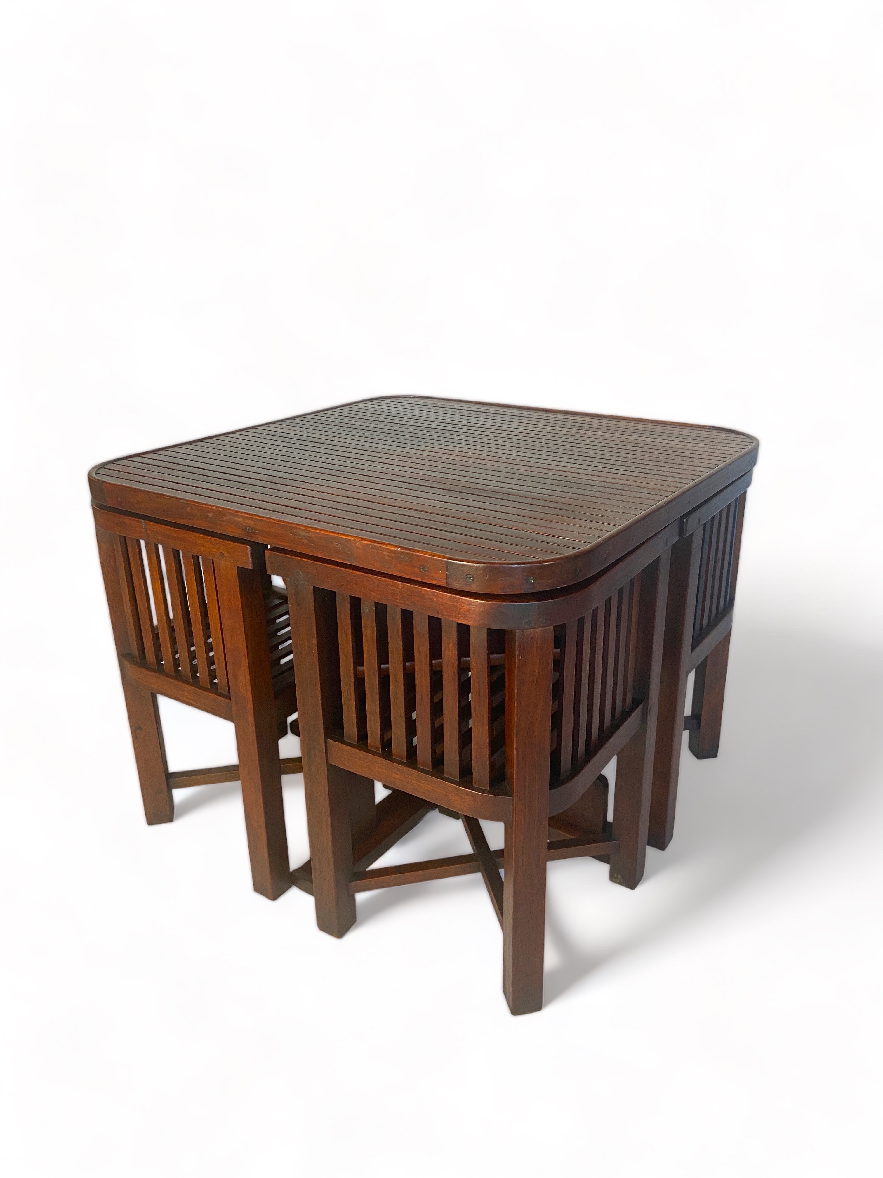 A 1930's Art Deco teak Collingwood design garden set of table and chairs by Castle's of London proba - Image 4 of 8