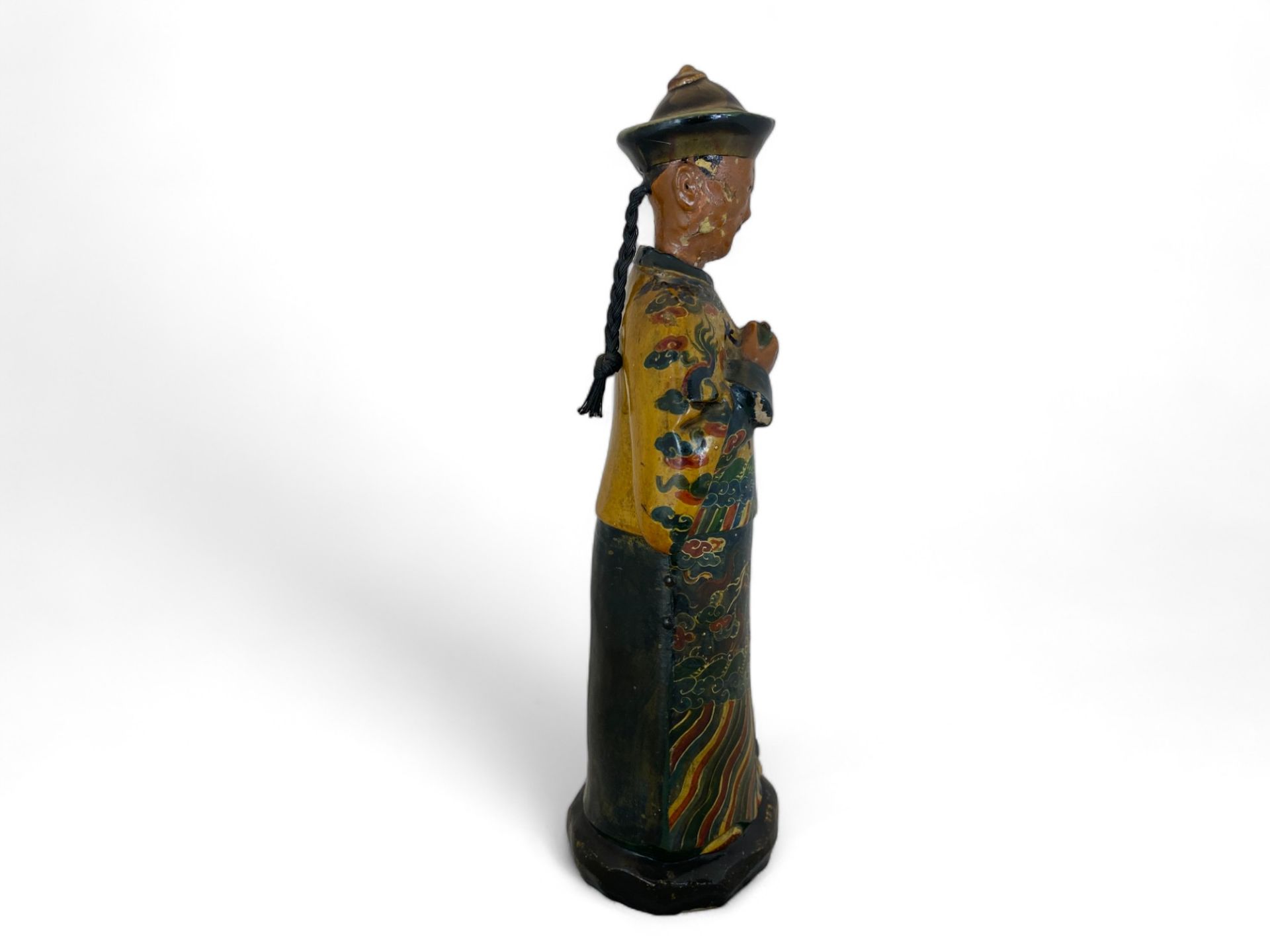 A 19th century Chinese-Export hand painted clay figure of a mandarin with nodding head - Image 4 of 6