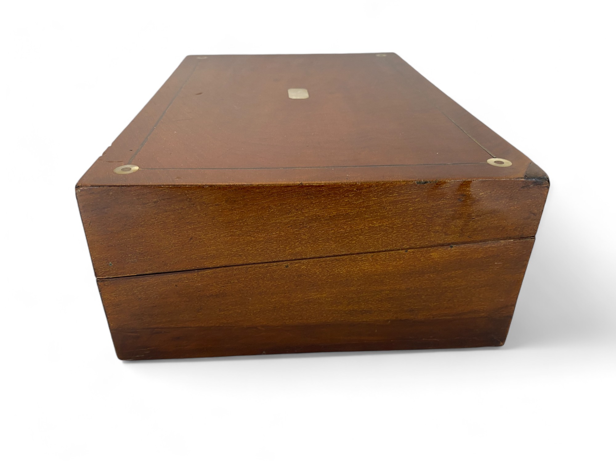 A 19th century mahogany writing slope, a mahogany workbox and an Art Nouveau box - Image 9 of 19