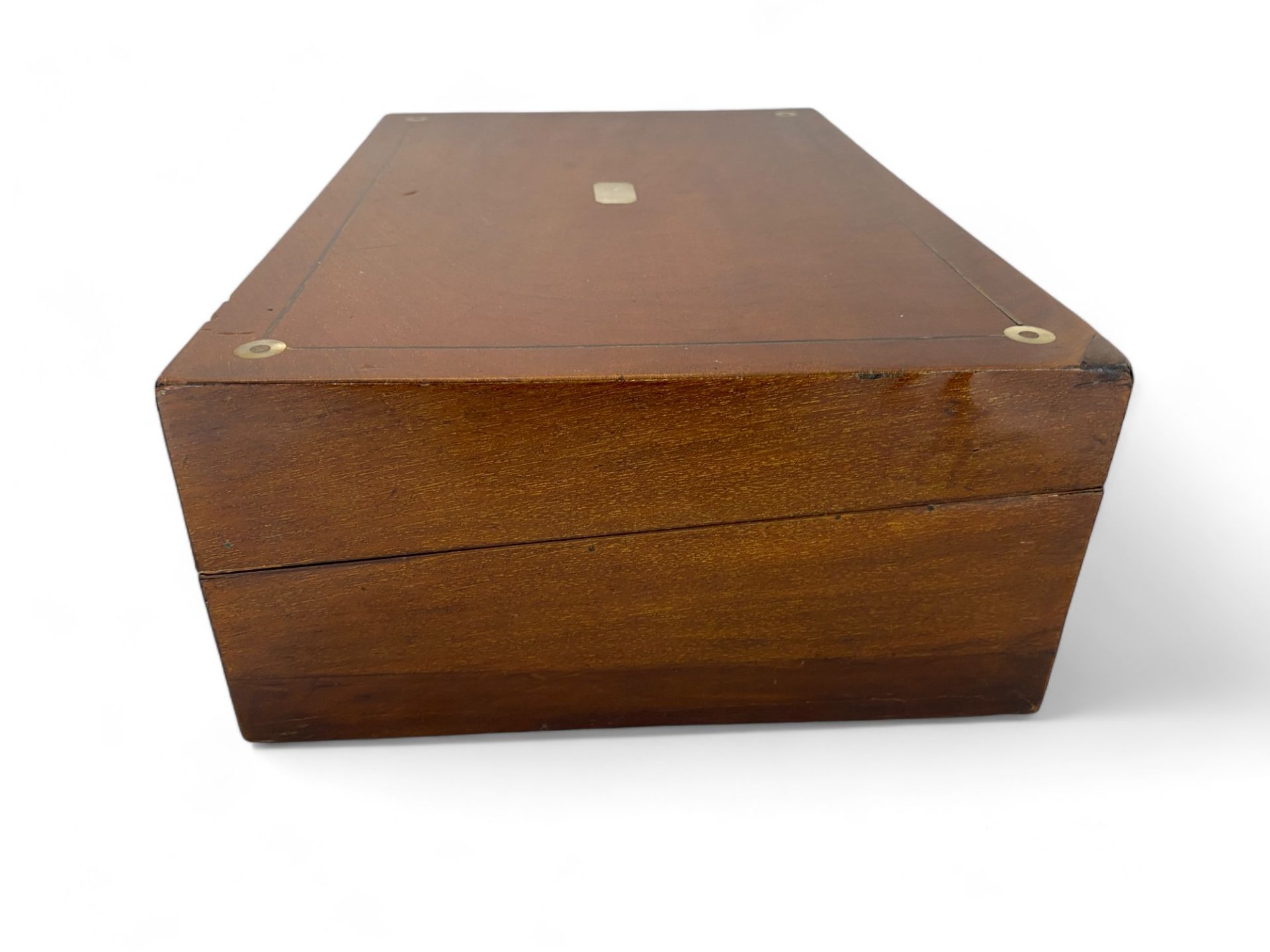 A 19th century mahogany writing slope, a mahogany workbox and an Art Nouveau box - Image 9 of 19