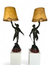 After Emile Picault (French, 1833-1915) A large and impressive pair of patinated spelter classical m