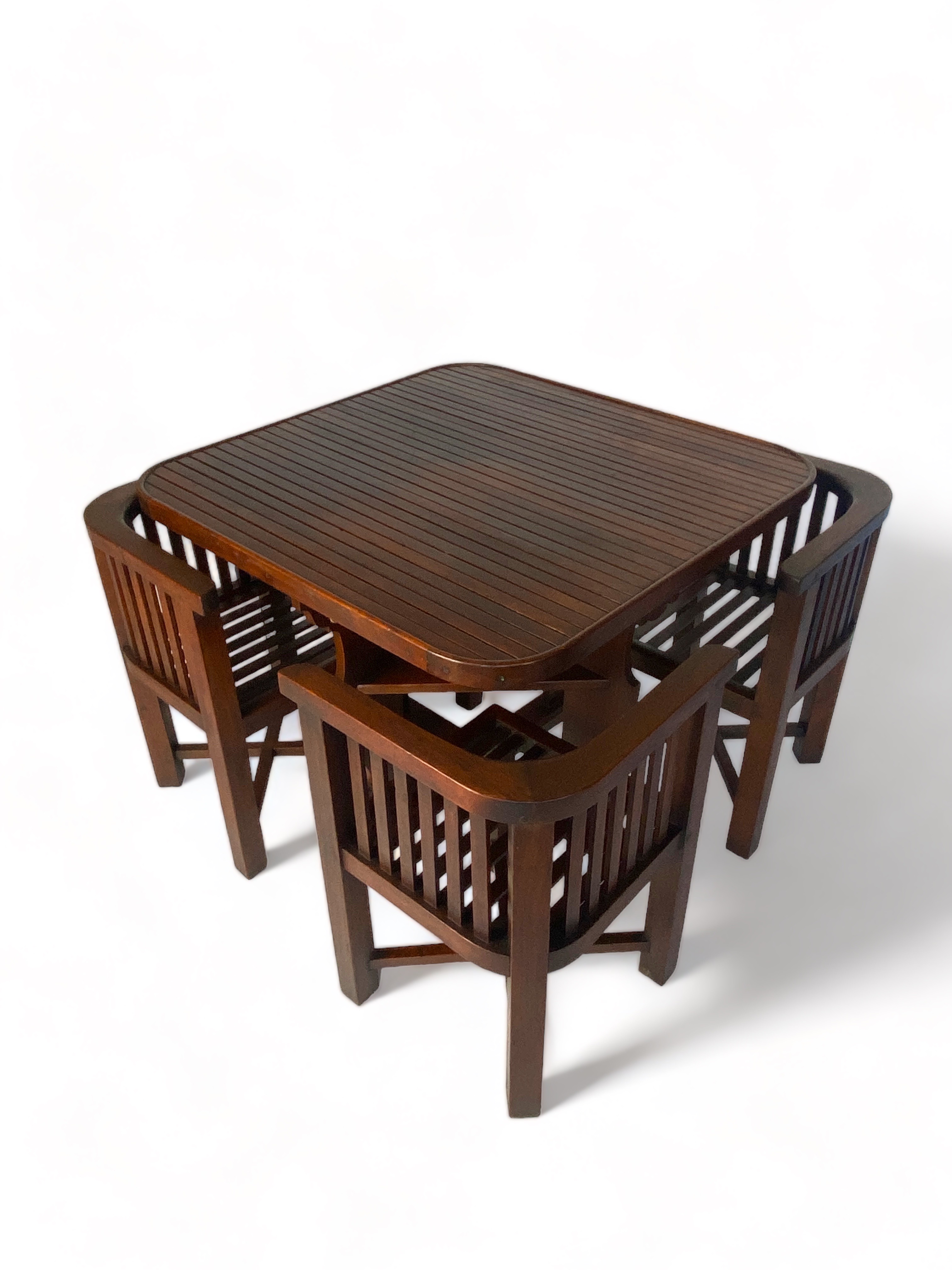 A 1930's Art Deco teak Collingwood design garden set of table and chairs by Castle's of London proba - Image 6 of 8