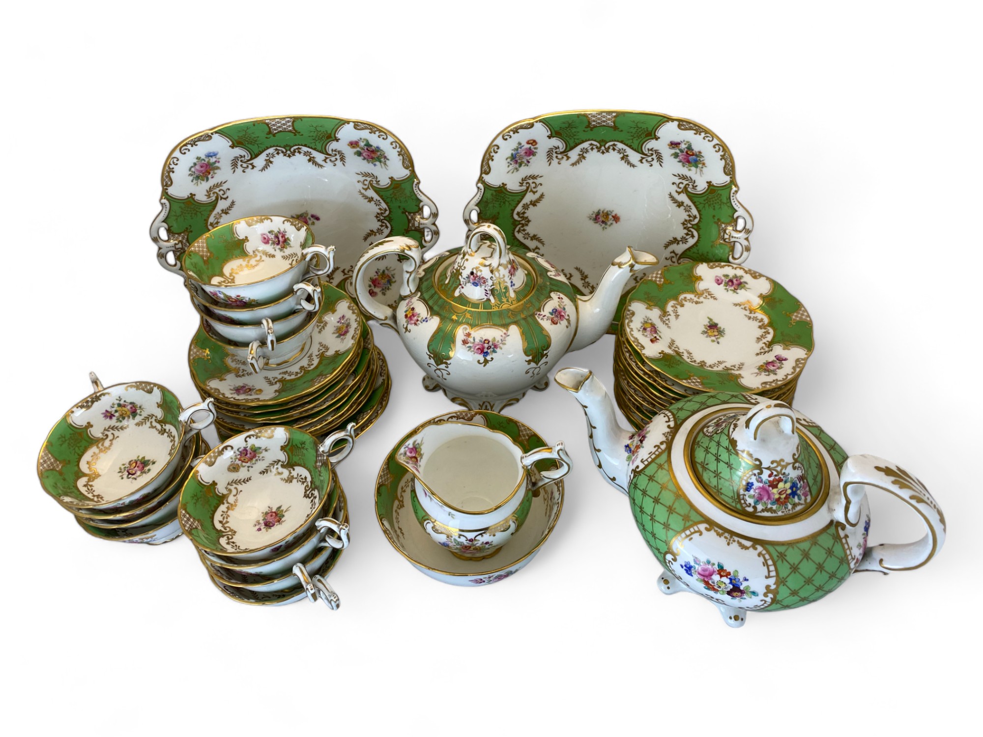 A Coalport green and floral decorated tea service - Image 4 of 5