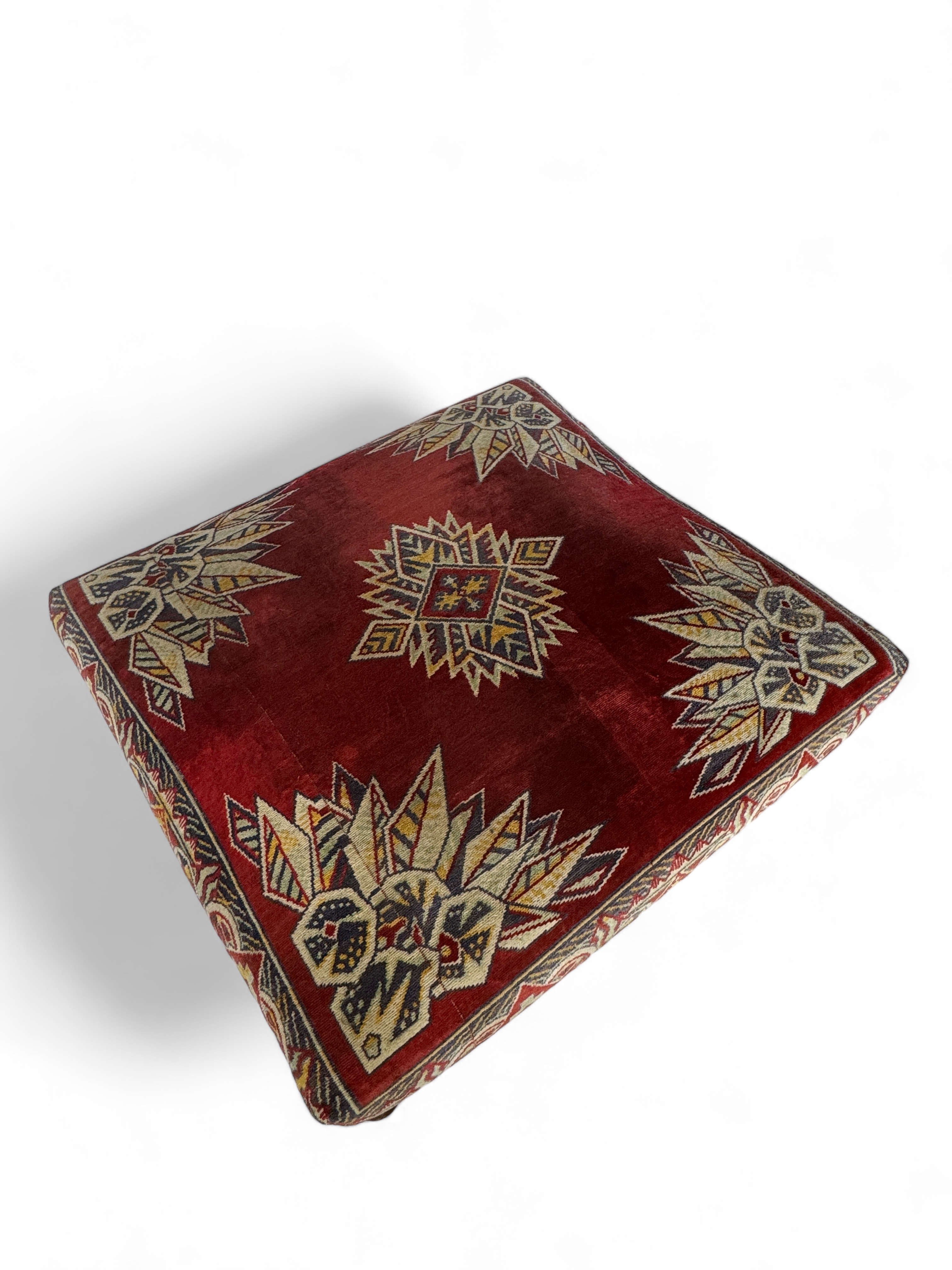 A large 19th century style flock tapestry covered footstool - Image 3 of 4