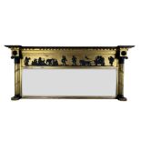 A Regency giltwood and ebonised landscape overmantel mirror