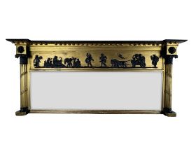 A Regency giltwood and ebonised landscape overmantel mirror