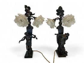 Antonio Pandiani, (Italian 1838-1928), A pair of late 19th century patinated bronze figural twin li