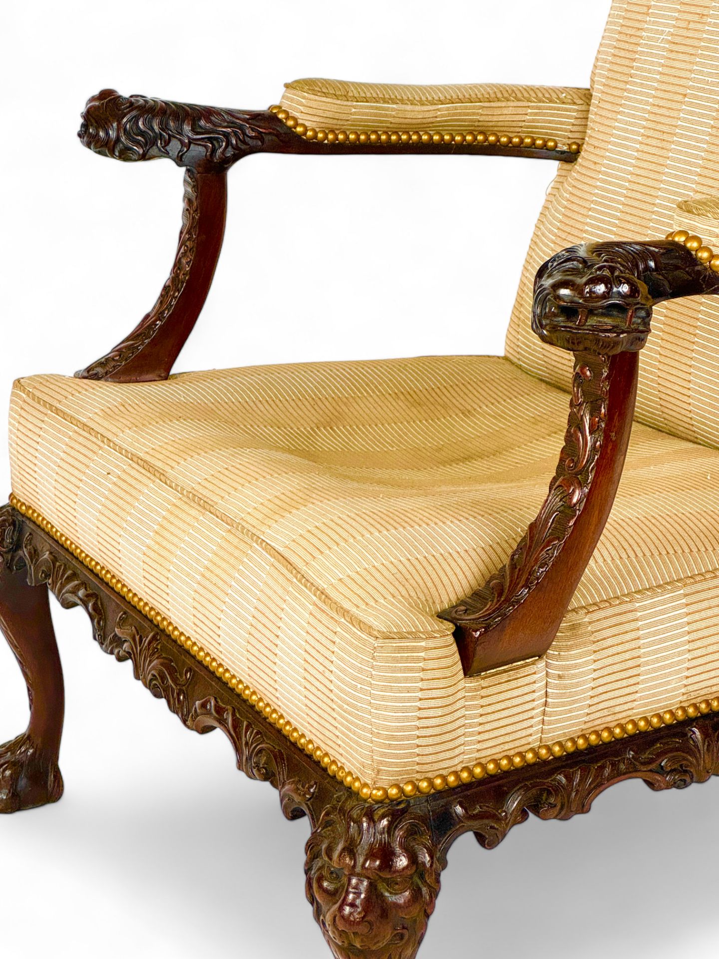 A George II carved mahogany library open arm chair - Image 12 of 18