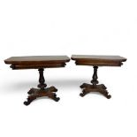 A pair of Regency rosewood carved tea tables