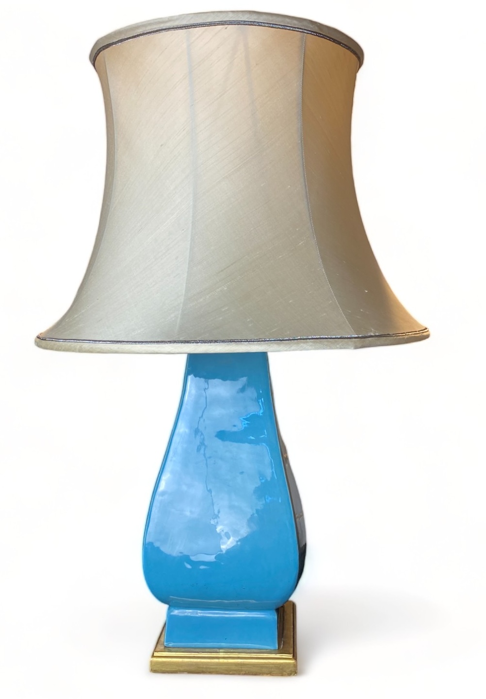 A pair of Mallets 20th century light blue ceramic twin-light table lamps - Image 6 of 6