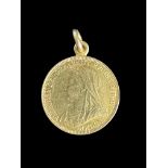 A Victorian full gold sovereign, 1893 as a pendant