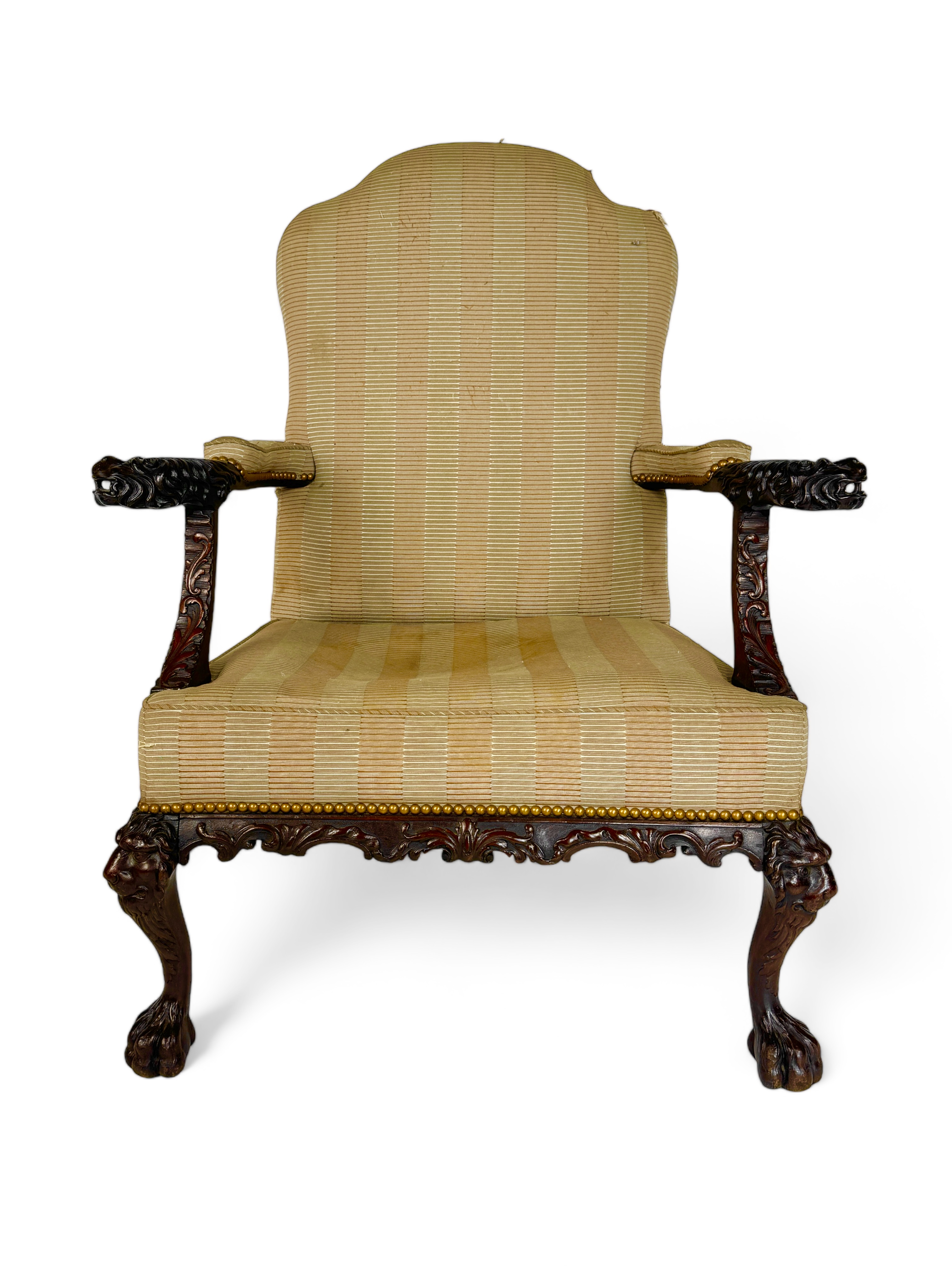 A George II carved mahogany library open arm chair - Image 2 of 18