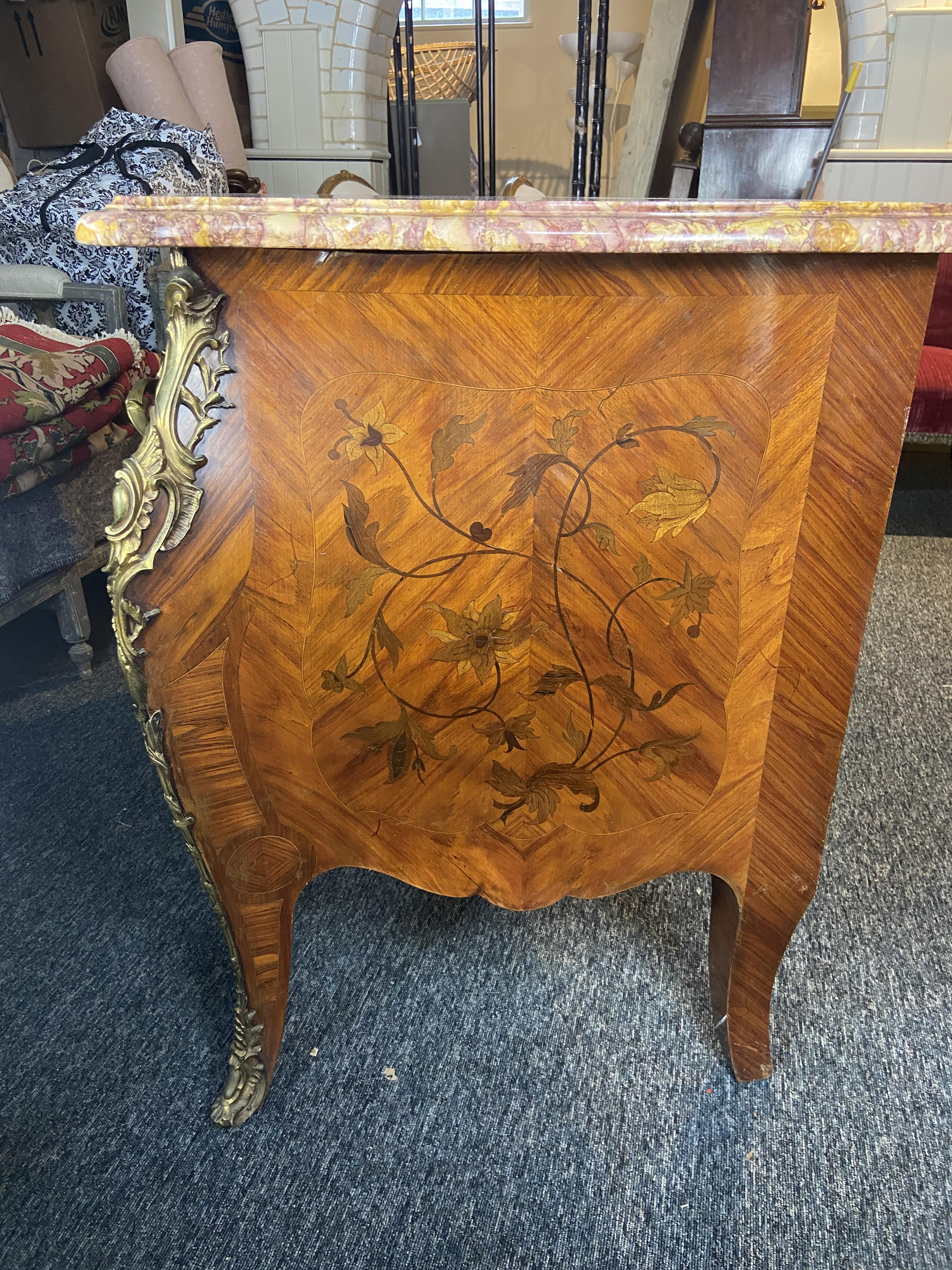 A Louis XV style kingwood, rosewood and sycamore marquetry serpentine commode by J.Grand - Image 12 of 12