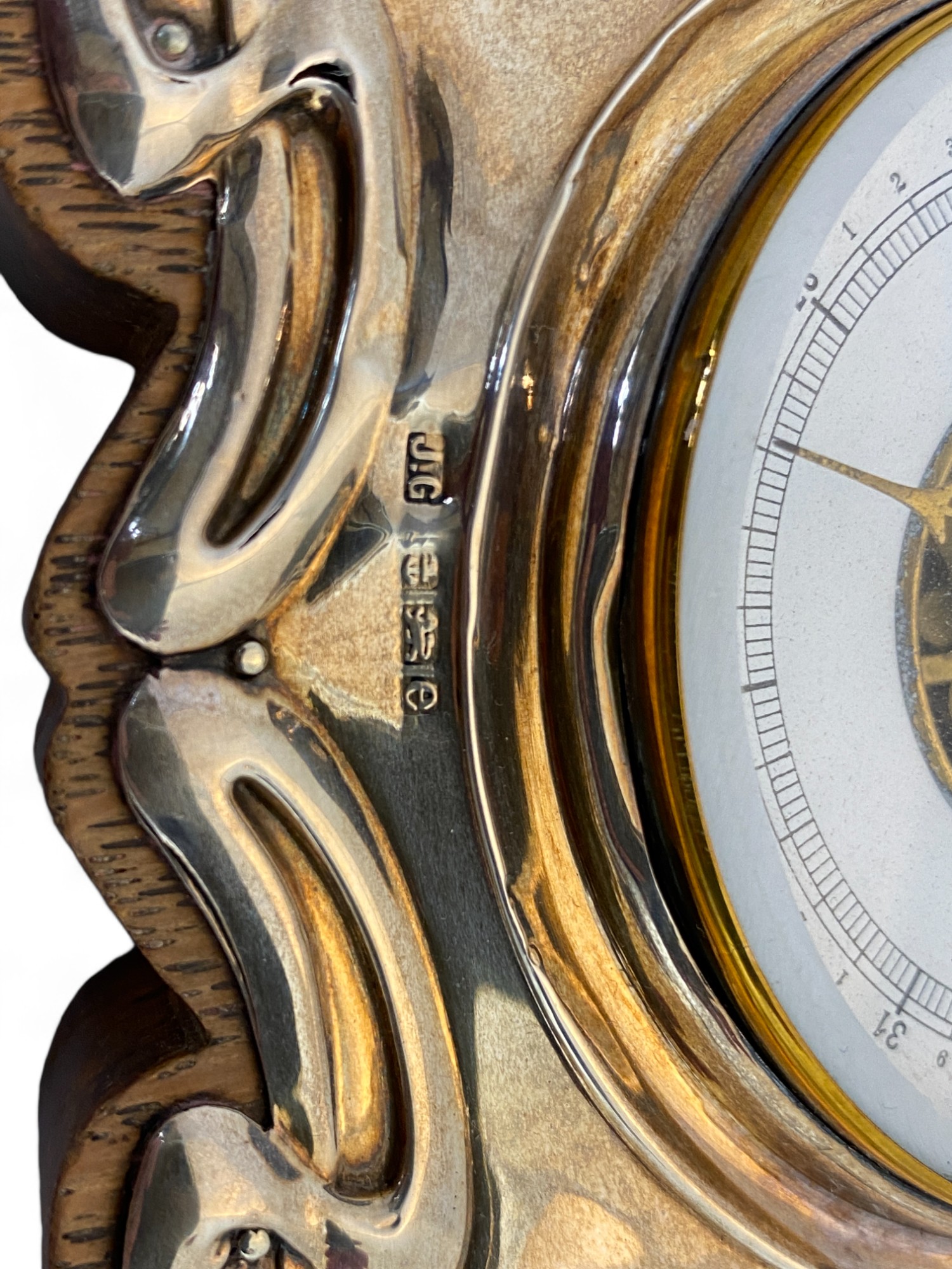 An Art Nouveau silver desk barometer, John Gilbert, Birmingham, 1904, a silver circular photograph f - Image 11 of 12