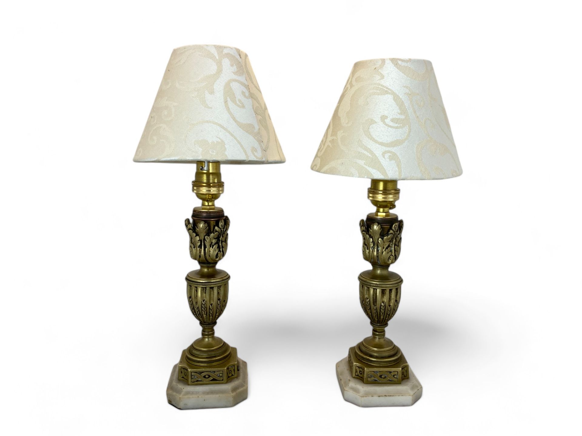 A pair late 19th /early 20th century French small gilt brass candlesticks converted to table lamps - Image 2 of 6