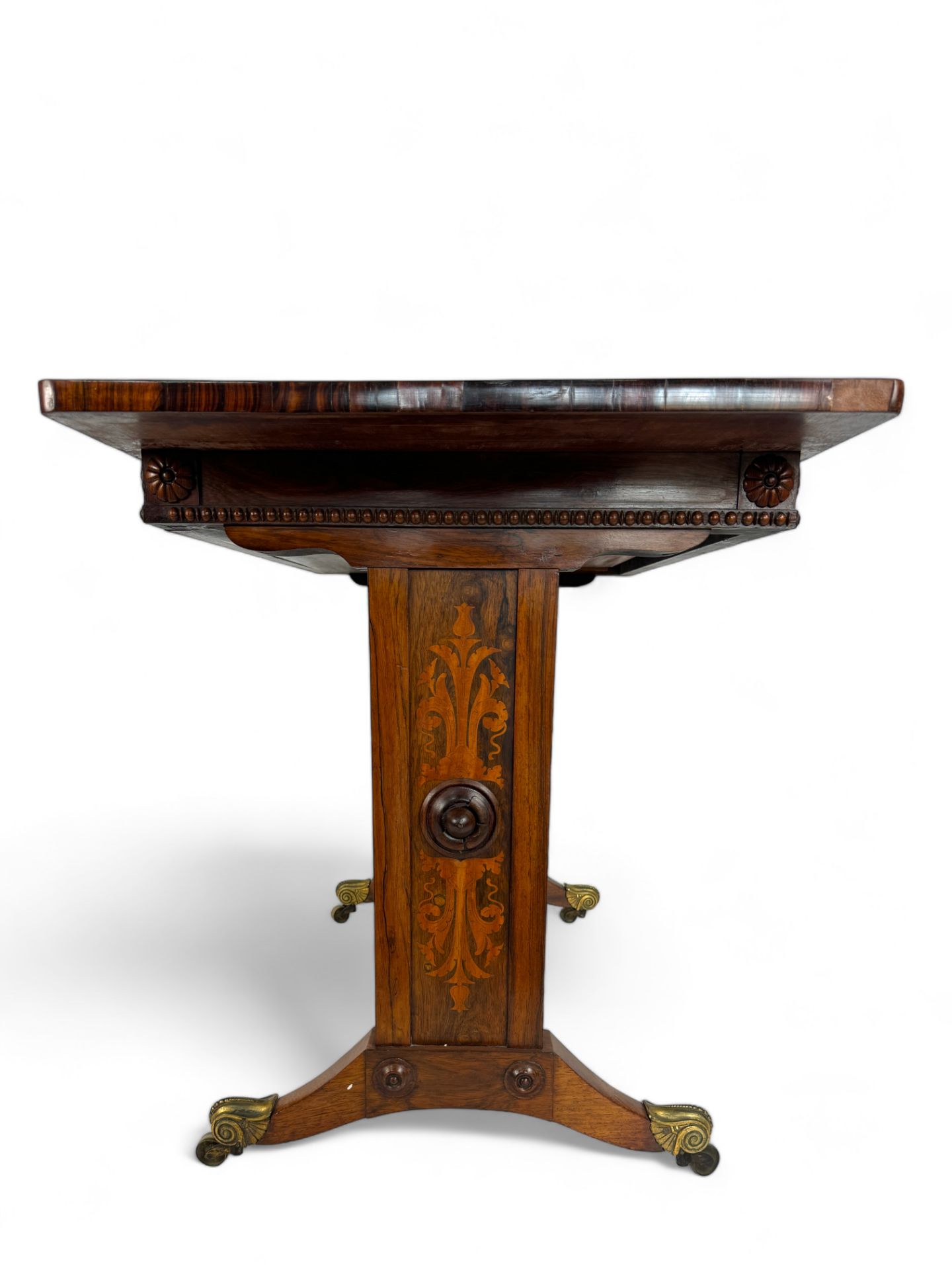 A Regency gonçalo alves and sycamore marquetry library table - Image 6 of 6