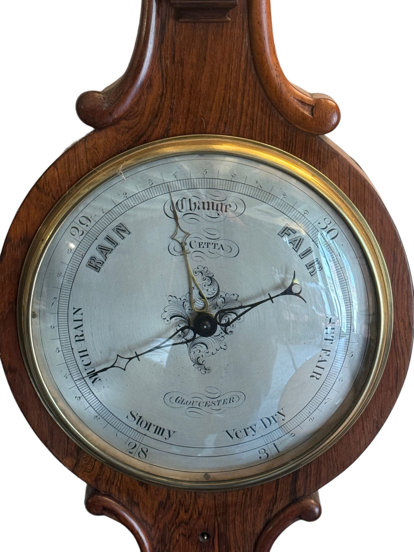 A Victorian rosewood mercury wheel barometer by P.Cetta, Gloucester - Image 5 of 5