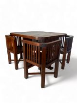 A 1930's Art Deco teak Collingwood design garden set of table and chairs by Castle's of London proba