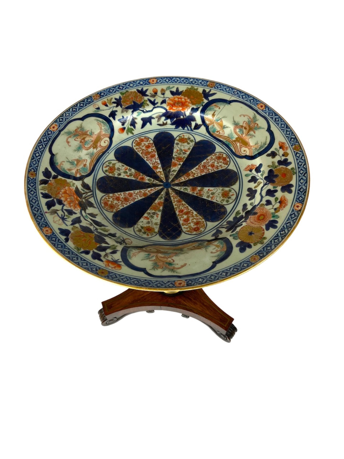 A Regency rosewood and gilt bronze mounted basin or jardiniere stand with and Edo period Imari dish - Image 8 of 8