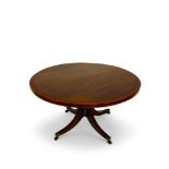 A George III mahogany and satinwood banded circular breakfast table