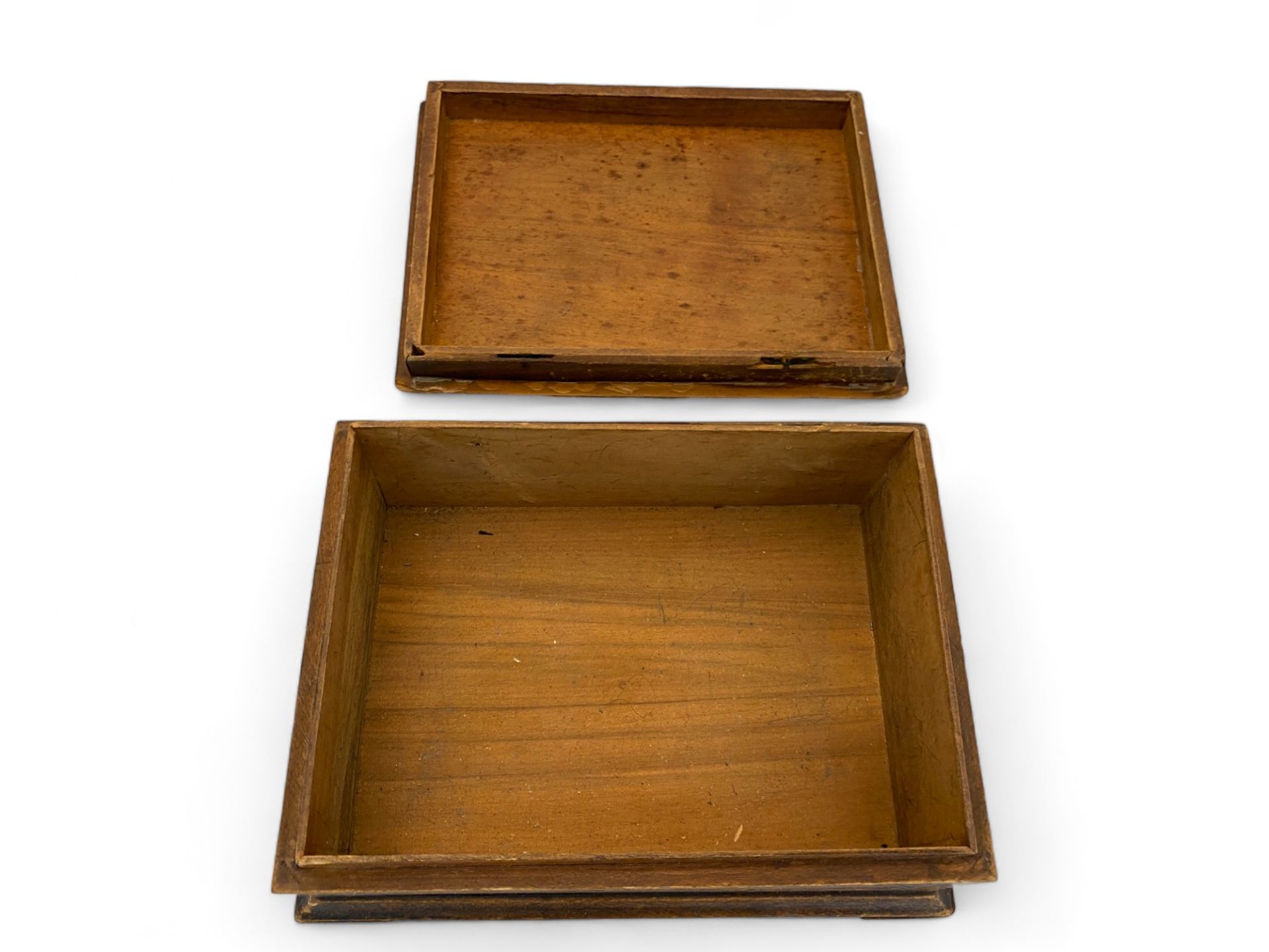 A 19th century mahogany writing slope, a mahogany workbox and an Art Nouveau box - Image 15 of 19