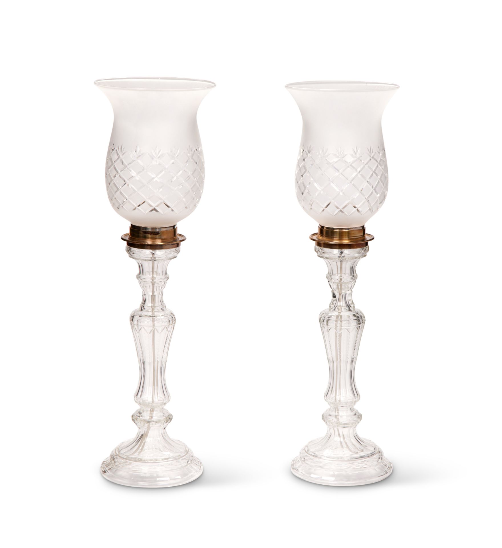 A pair of Dutch cut glass table lamps