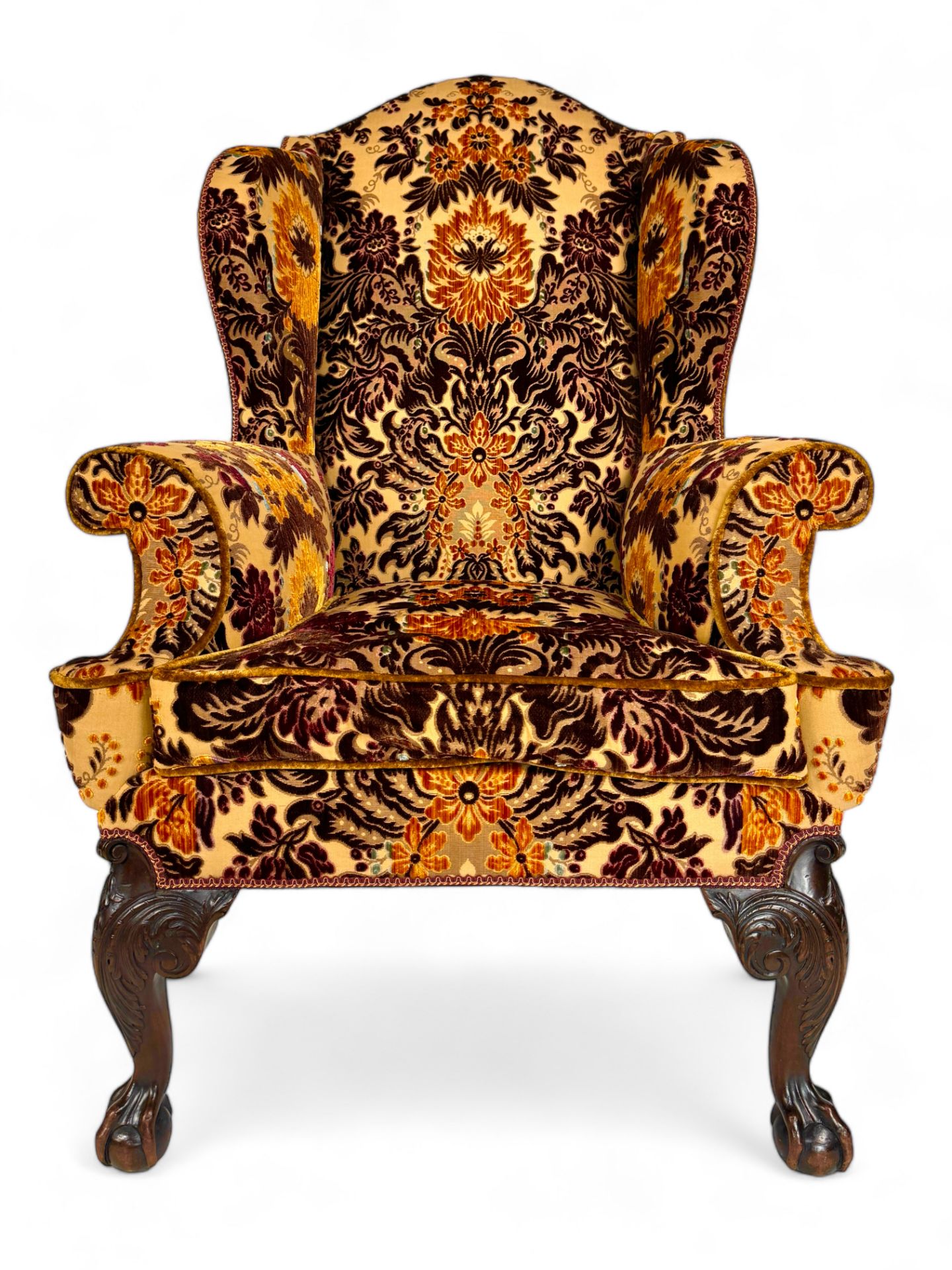 A George II style carved mahogany wing arm chair - Image 3 of 22