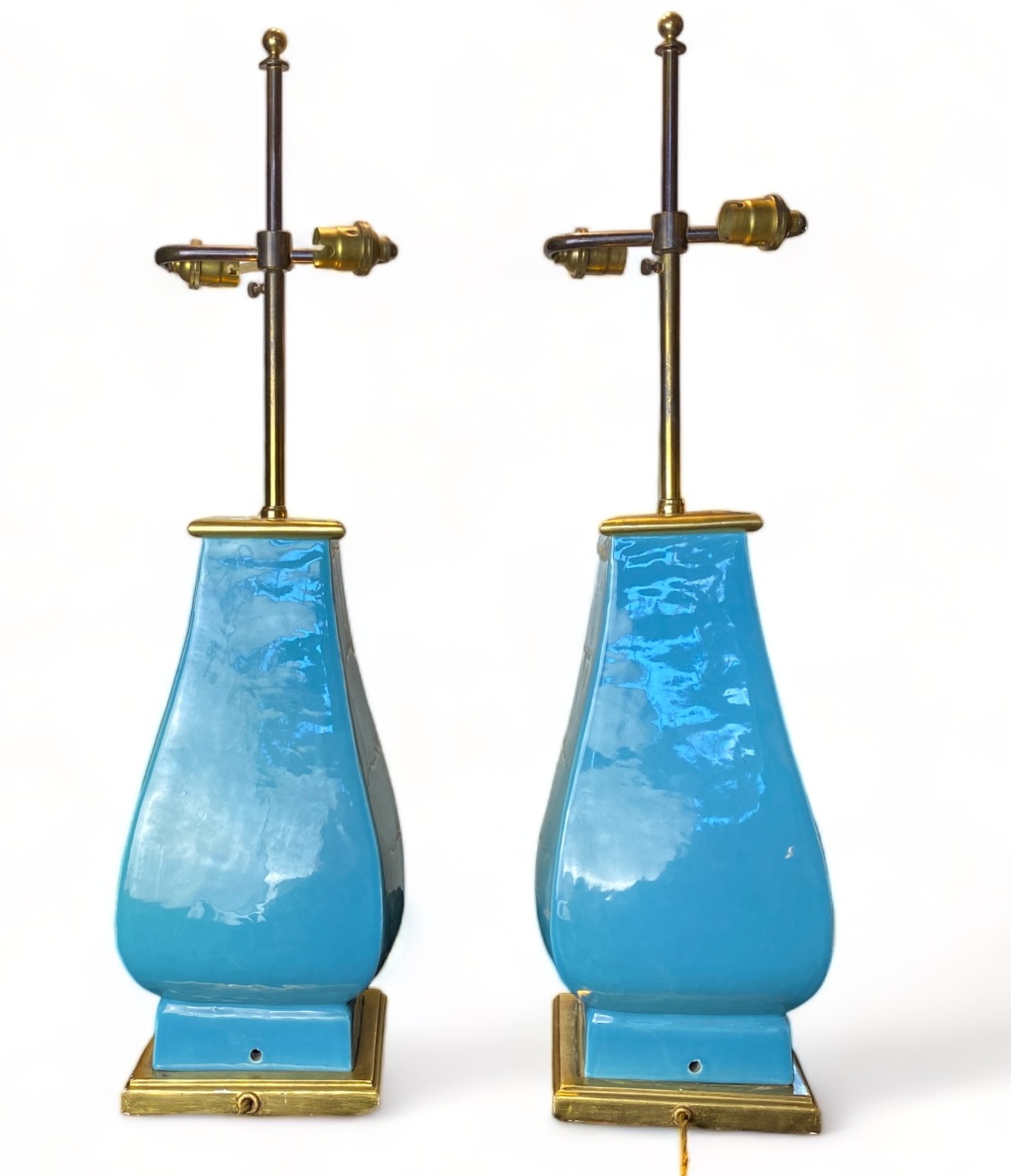 A pair of Mallets 20th century light blue ceramic twin-light table lamps - Image 4 of 6