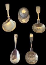 A group of five silver caddy spoons