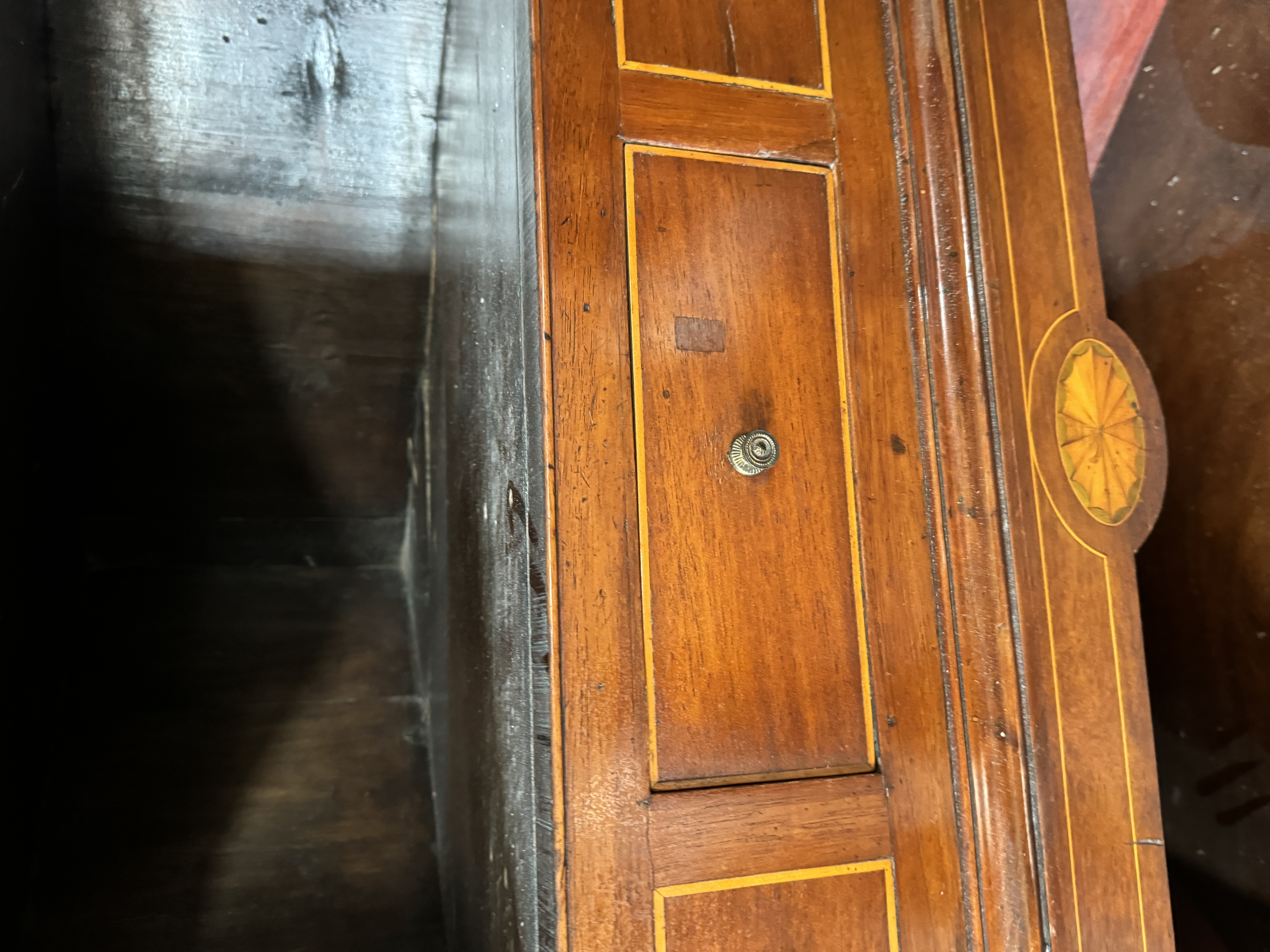 A mahogany and boxwood inlaid corner cupboard, late 18th century and later - Image 3 of 4