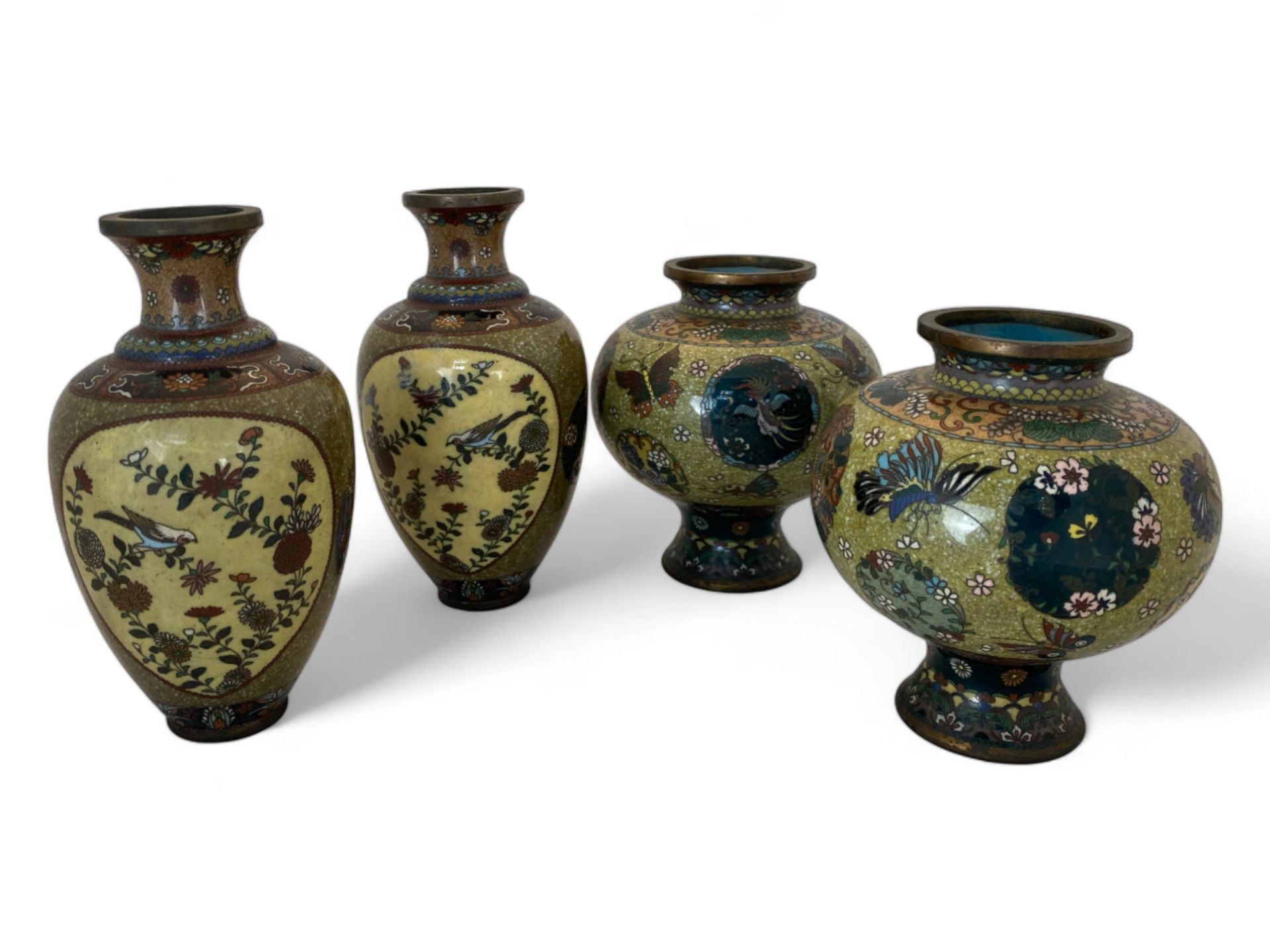Two pairs of late 19th/early 20th century small cloisonné vases