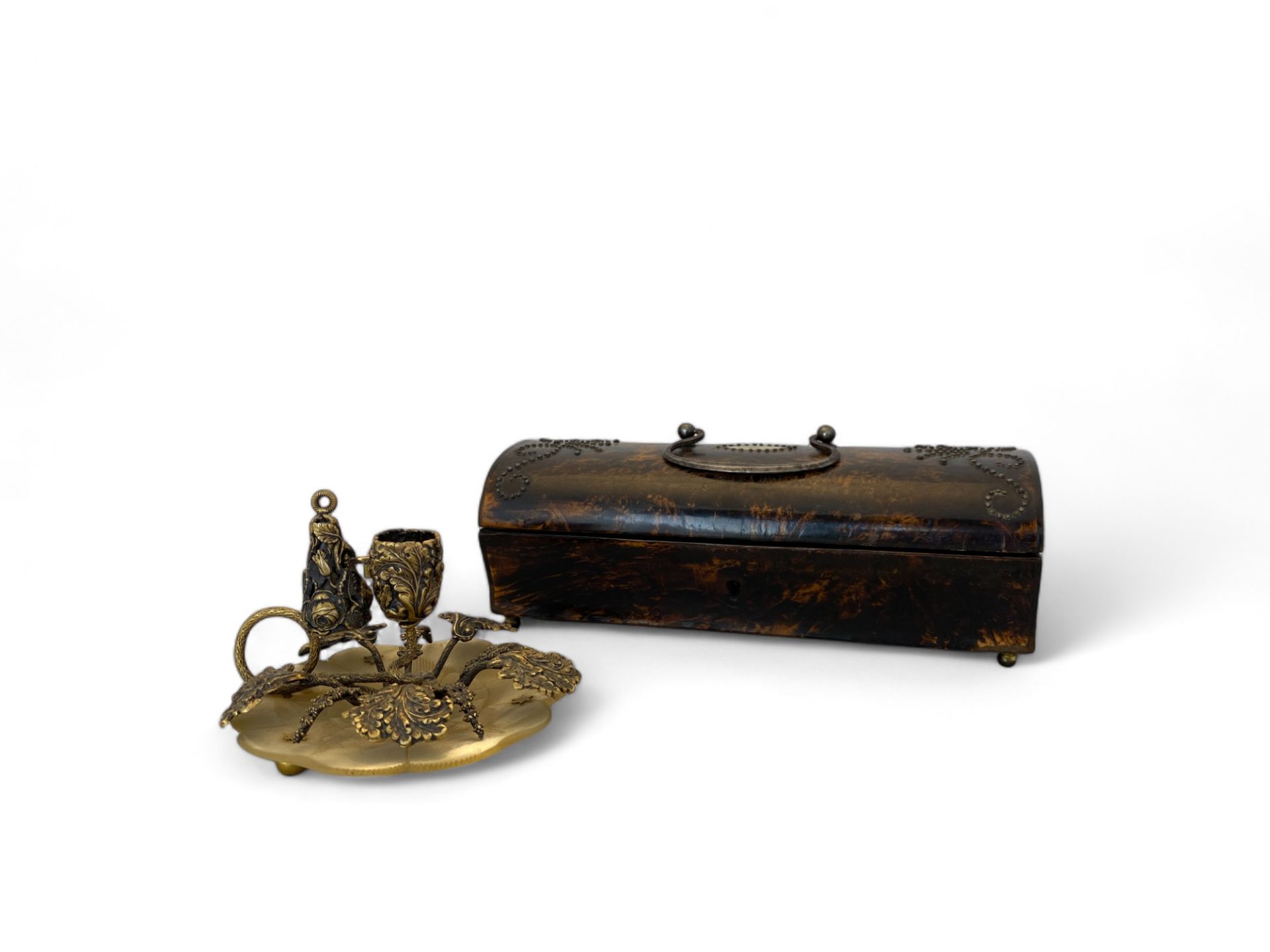 A mid 19th century French small burr walnut and cut steel decorated casket by Irlande, Palais Royal