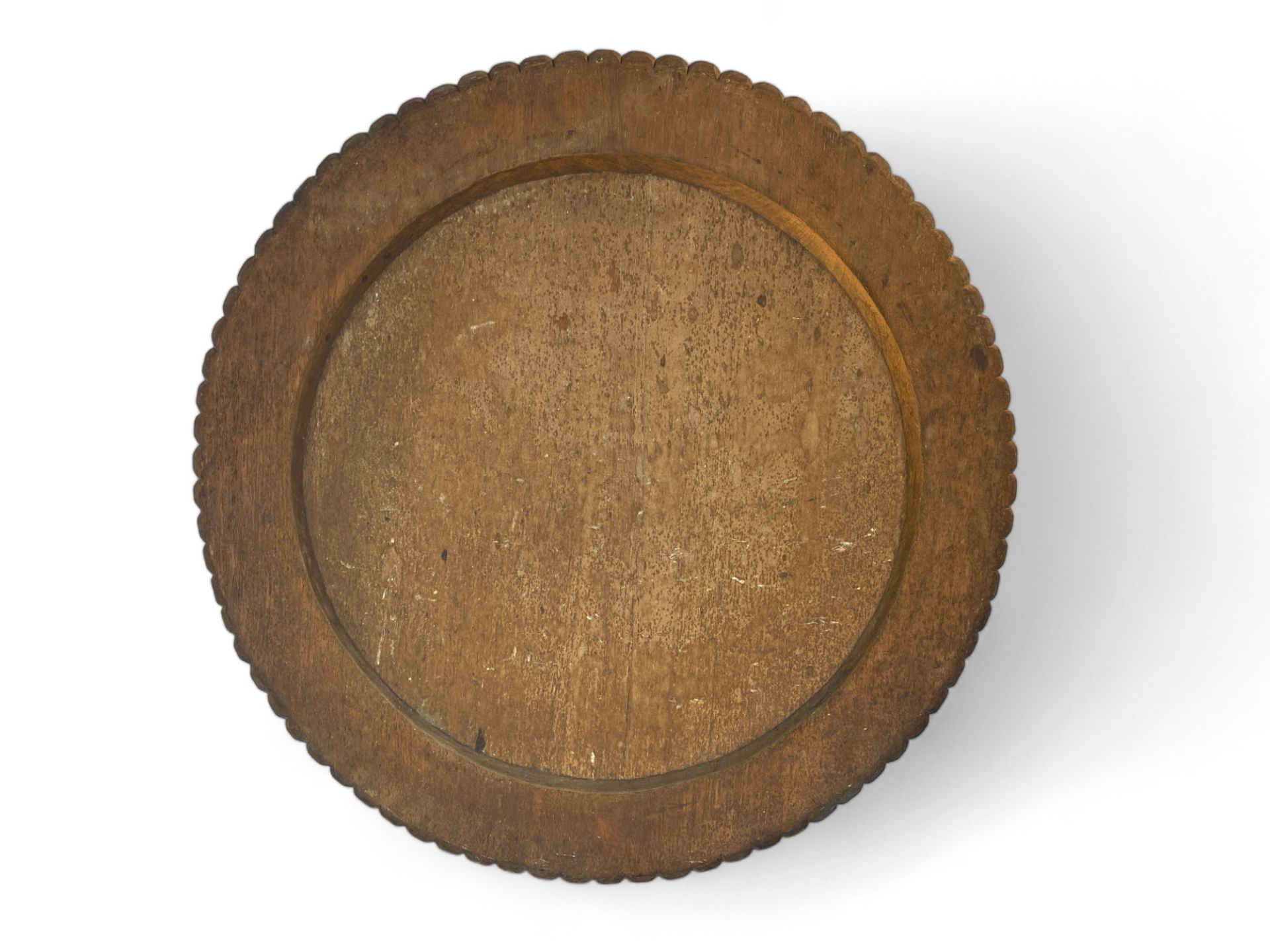 An early 20th century carved Burmese dinner gong, a Burmese large carved hardwood circular tray and - Image 13 of 13