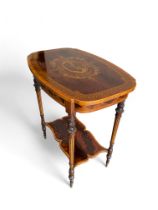 A fine late Victorian mahogany and sycamore marquetry two tier occasional table