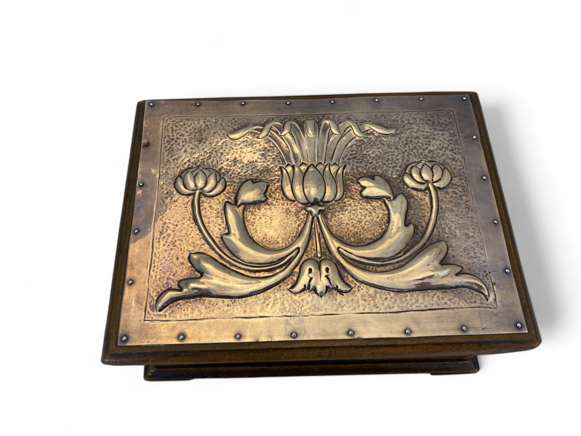 A 19th century mahogany writing slope, a mahogany workbox and an Art Nouveau box - Image 10 of 19